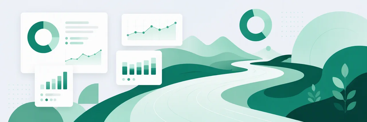 Abstract data charts over a winding river — treatment statistics counted facility by facility
